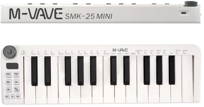 M-VAVE SMK-25 미니 MIDI 키보드 피아노 25키 키보드 악기 충전식 무선 USB 연결 지원 휴대용 시퀀서, 01 White