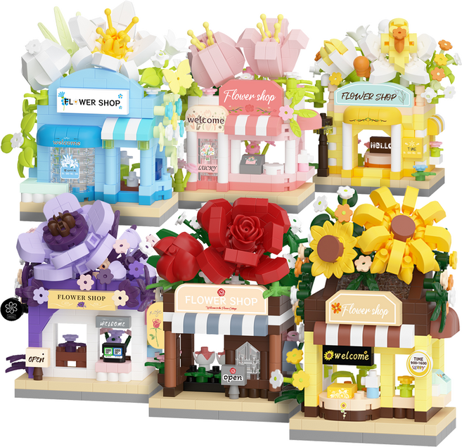 [알꿀밤-나노블럭-건축] MS 미니 스트리트 플라워샵 6종 세트, 1개