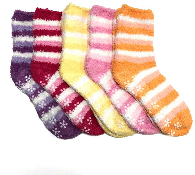 여자 링글 줄무늬 탁텔 수면 양말 미끄럼방지 5켤레