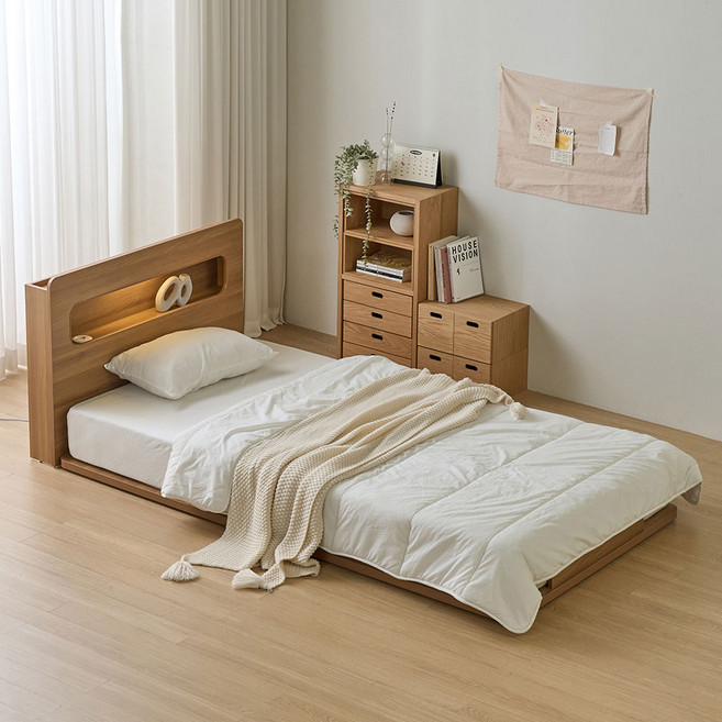 파로마 소프 E0등급 캔바 LED 헤드 저상형 침대(슈퍼싱글 / 퀸 / 킹), 01.SS 프레임 DGM245 착불_오크