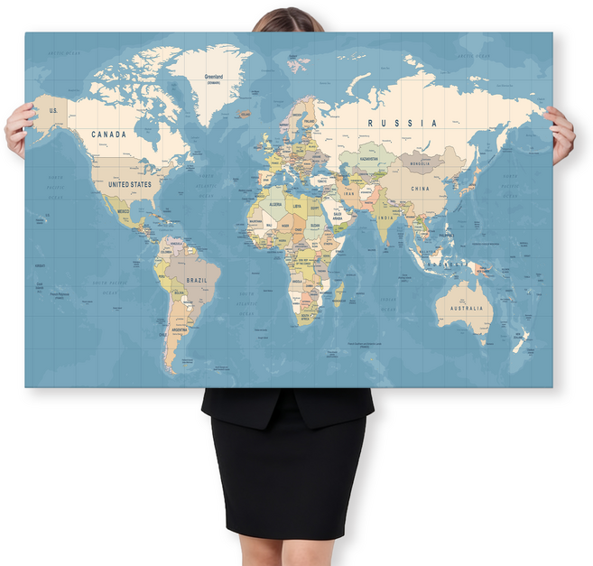 네모아트 세계지도 거실 사무실 인테리어 돈들어오는그림 캔버스액자, 블루세계지도