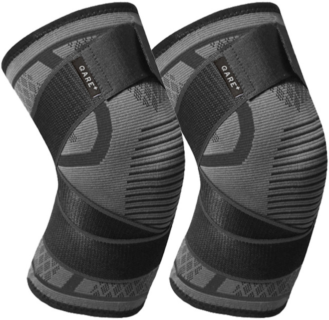QARE 캐어 테이핑 2단 압박 무릎보호대 2p, 1세트, 블랙
