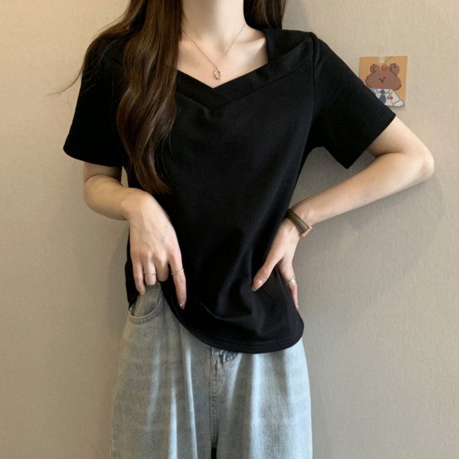 胖mm大碼女裝正肩顯瘦v領短袖t恤上衣夏季純棉百搭半袖體恤20潮流