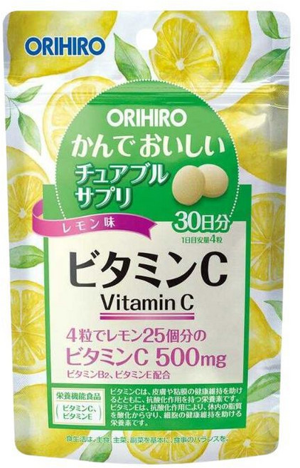 ORIHIRO 咀嚼糖 30日 維他命C鈣乳酸菌藍莓葉黃素鐵葉酸水果軟糖, 1個, 維他命C, 120顆
