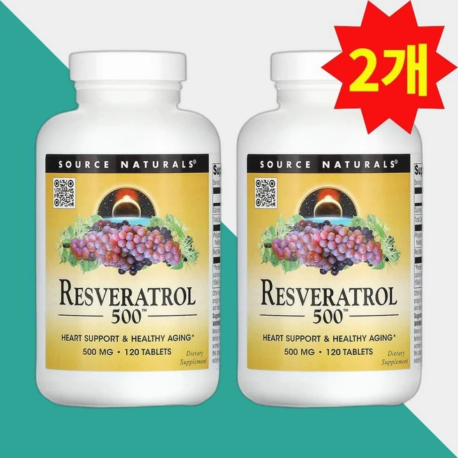 소스네츄럴스 라스베라톨 500mg 120 정, 2병, 120정 - 쿠팡