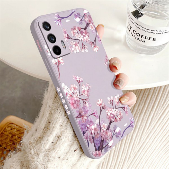OPPO Realme GT Master GT NEO2 XT GT2 Q5 Q3 Pro X2 K5 K9 용 충격 방지 실리콘 소프트 커버 작은 신선한 핑크 꽃 케이스, [00] Realme Q3ProCarnival, [00] Purple-618