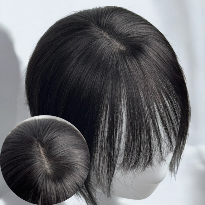 위그온리 리얼스킨 인모 100% 정수리가발 두피구현가발 부분가발 볼륨가발 탑가발, 1개, 내추럴블랙 (앞머리o)