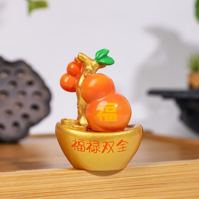 創意發財樹擺件 招財小盆栽 可愛有錢花 電腦螢幕/辦公室桌面裝飾, 福祿雙全,招財小盆栽擺件