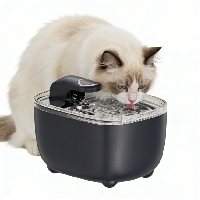 PYHO 저소음 고양이 급수기 2.5L 대용량 정수 필터 강아지 자동 급수기, 1개, 블랙