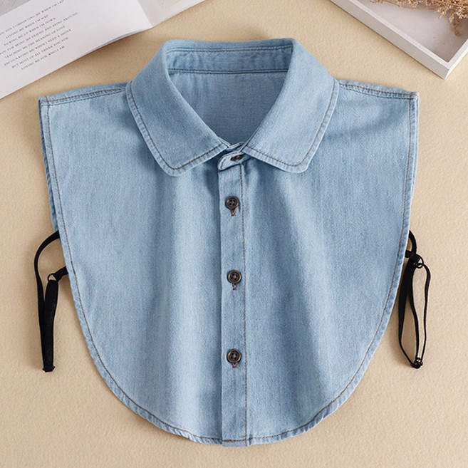 코코드림 데님 블라우스 페이크 레이어드 셔츠 카라 라운드넥