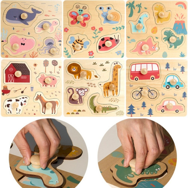 돌아기 감각발달 처음퍼즐 원목 손잡이 꼭지퍼즐 조카선물 사고력 어린이집교구 IQ, 곤충, 1개