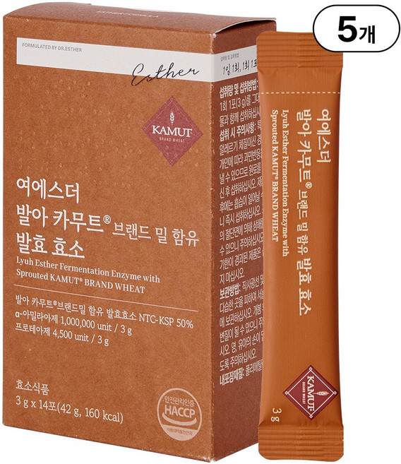 본사직영 여에스더 발아 카무트® 브랜드 밀 함유 발효효소(100만 unit 효소역가) 국민영양 프로젝트, 5박스, 14회분