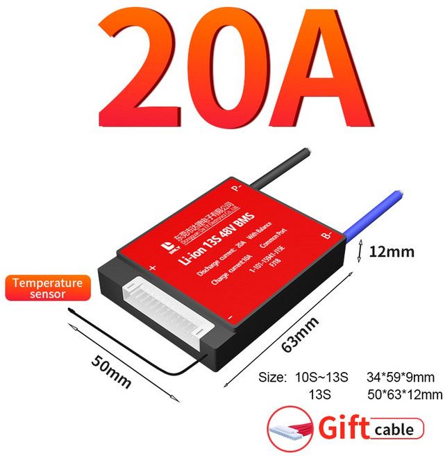 18650 이온 배터리 4S 7S 24V 10S 13S 48V BMS LIFEPO4 8S 16S 15A 200A용 NTC 케이블이 있는 액티브 밸런스, 20A Common port NTC, 90) Li ion 4S 12V - 20A Common