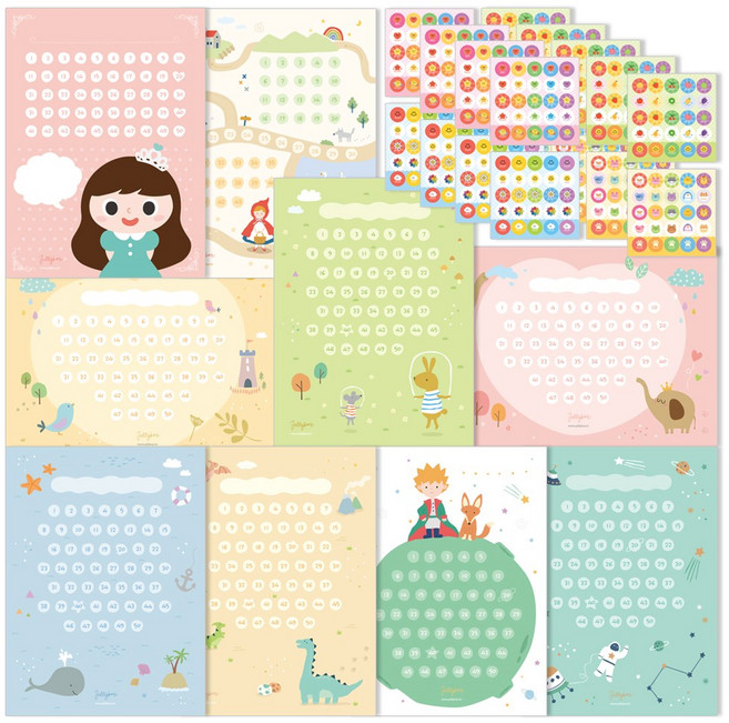 젤리박스 칭찬스티커판 + 스티커 18매, 여아, 1세트