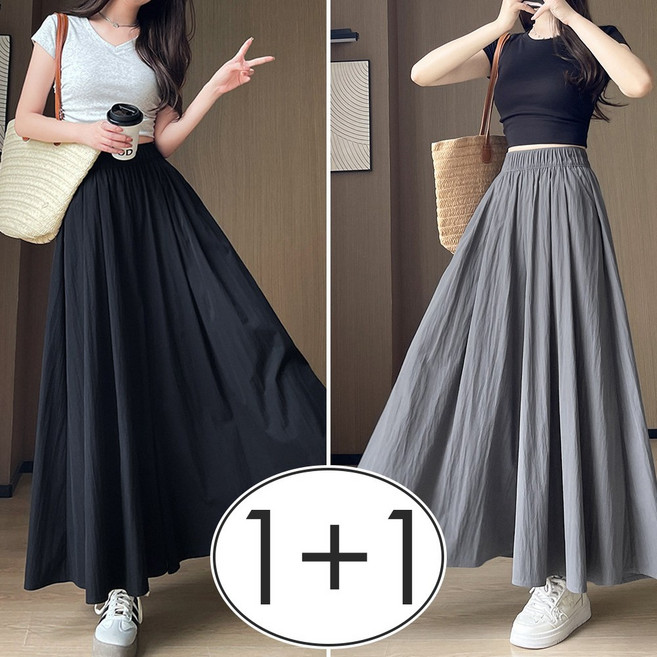 아모르주 1+1 치마 바지 와이드 밴딩 팬츠