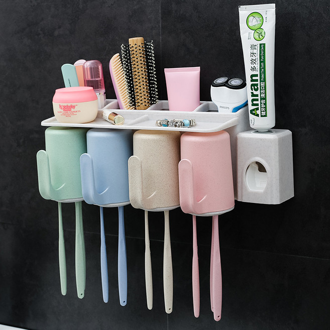 더자카 밀짚섬유 손잡이양치컵 칫솔걸이 세트, Y220LBBT013, 1세트