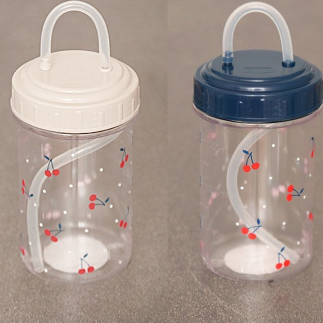 용량표시투명물병유아컵 열탕소독휴대용어린이컵 체리디자인빨대컵 400ml, 상세페이지 참조, 1개, 1ml