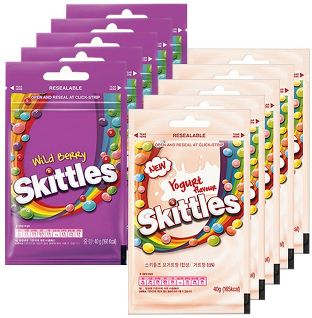 스키틀즈 요거트향+와일드베리향, 10개, 40g