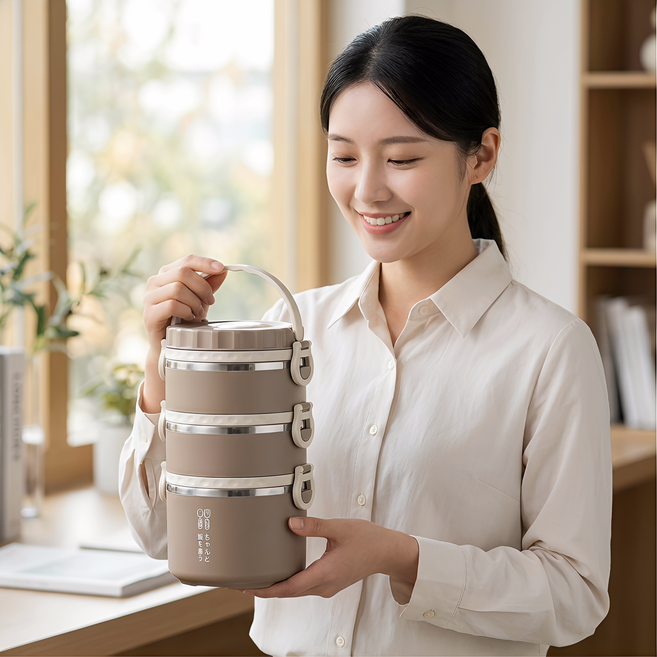 MEMEU 304 스테인리스 3단 보온 도시락 YDS-116, 1개, 브라운