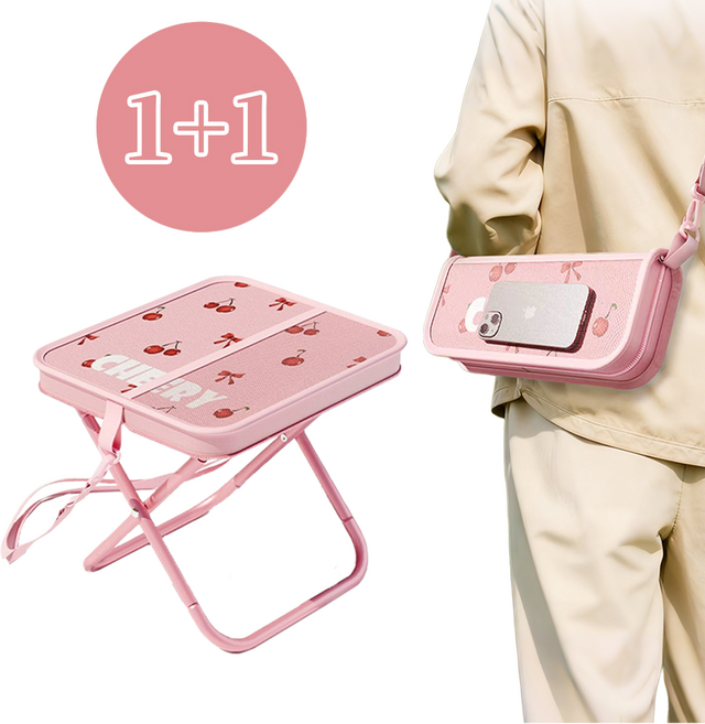 우이지아 초경량 휴대용 접이식 의자 놀이동산 웨이팅 의자 낚시 줄서기 캠핑의자, 2개, 핑크