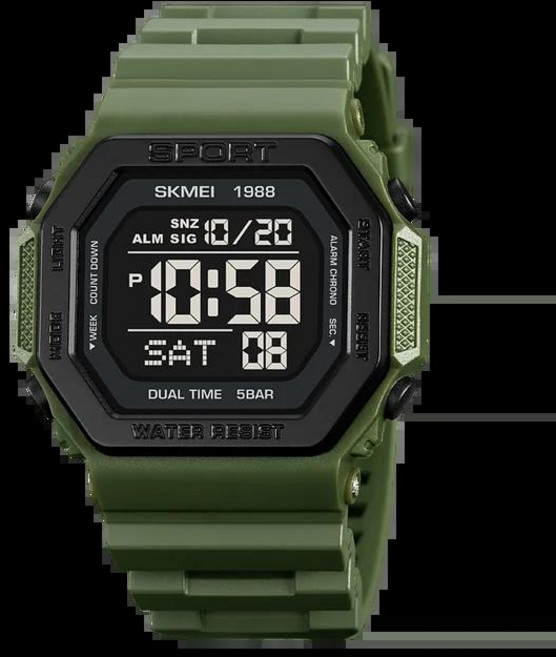SKMEI 1988 망 군사 스포츠 손목 시계 방수 LED 디스플레이 디지털 남자 카운트다운 크로노 Reloj Hombre, 04 army green