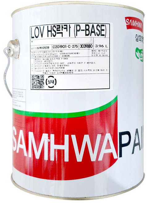 삼화페인트 락카페인트 백색 유광 무광 반광, 4L, 1개