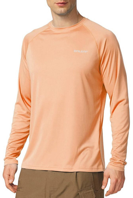 남성용 UPF50+ 자외선차단 래쉬가드 긴팔 낚시 러닝 셔츠, 01-light Pink, Large