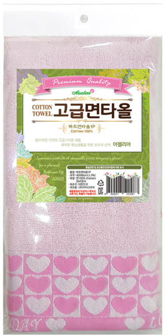 아젤리아 하트 면타올1P 면타올 세면타올 수건 30수 면수건, 분홍, 1개