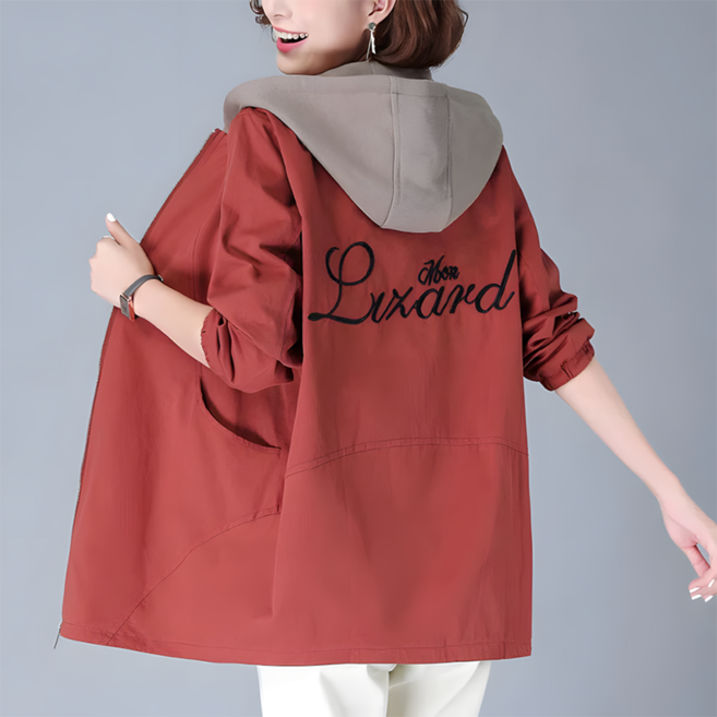 NUNUHANA 여성 봄가을 빅사이즈 미디 후드 집업 윈드점퍼