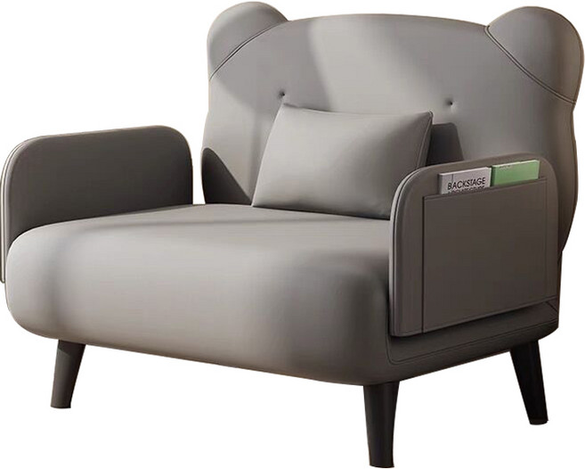 LADUTA多功能折疊沙發床 可愛熊耳造型 防水材質 高回彈海綿 側邊收納設計, 灰色0.9*1.9m海綿7CM