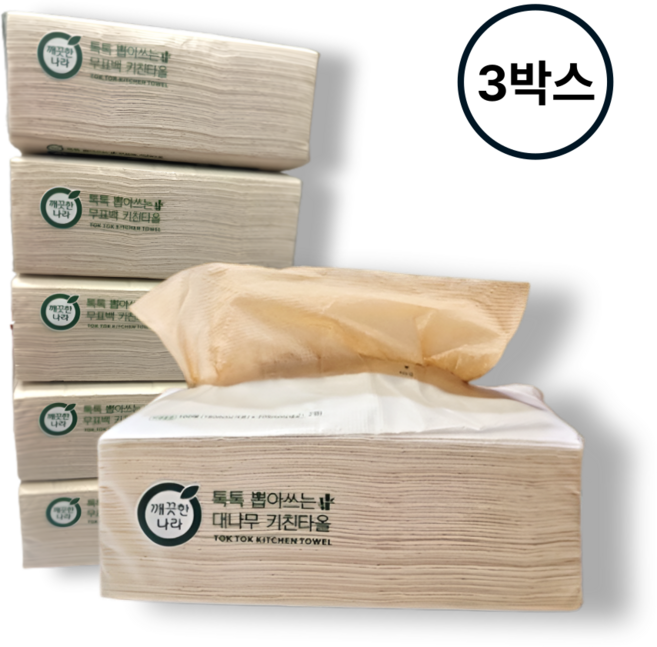 깨끗한나라 톡톡 뽑아쓰는 무표백 키친타올, 100매, 3박스