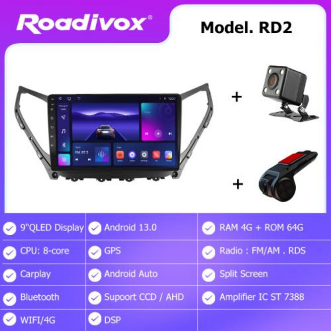 현대 아제라 그랜저 HG 2013 2015 스테레오 GPS 네비게이션 비디오 멀티미디어 플레이어 테이프 레코더 용 roadivox 안드로이드 카 라디오, 6)4G 64G R D