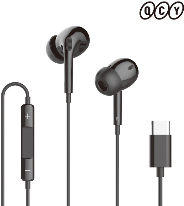 QCY C타입 유선 이어폰 고음질 마이크 삼성 애플 갤럭시 아이폰 호환 줄이어폰 게이밍 노트북, 블랙, LH2 유선이어폰