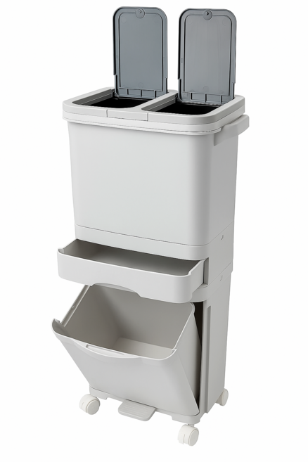 KITCHIBAL 가정용 쓰레기통 3단 주방 분리수거함 이동형 휴지통 37리터