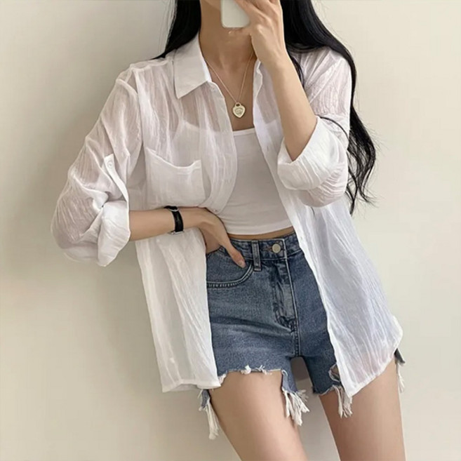 라라홀리 루즈 데일리 롤업 거즈 포켓 긴팔 셔츠