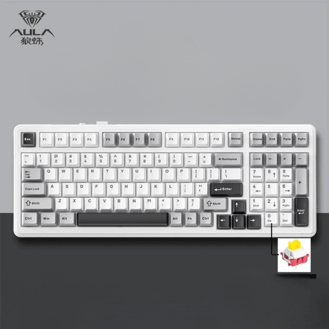 AULA F99 독거미 키보드 무선 블루투스 PBT 전키 핫스왑 RGB 기계식키보드, F99 그레이화이트 / 옐로우축