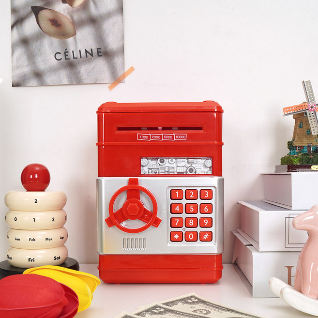 인테리어 소품 비밀번호 미니 금고 지폐 저금통 19, 레드