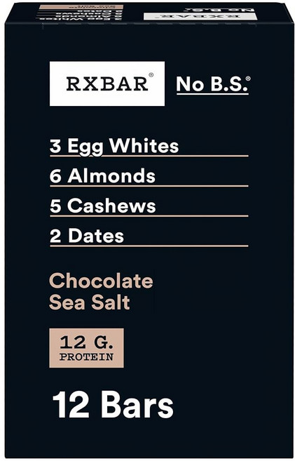 RXBAR 단백질 바 단백질 스낵 스낵 바 초콜릿 천일염 22온스 상자(12바), Chocolate Sea Salt, 52g