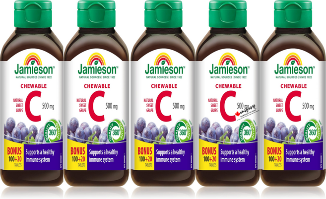 캐나다직구 Jamieson 비타민C 500mg 포도맛 츄어블 (120정 면역력 강화 100+20정 보너스), 5개, 120정