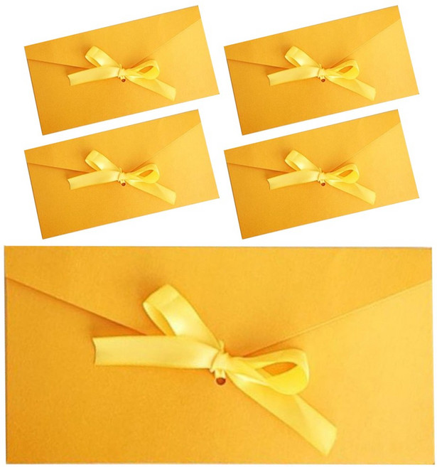 토잉리빙 고급 리본 봉투 카드봉투 용돈봉투 5P, 5개, 딥옐로우