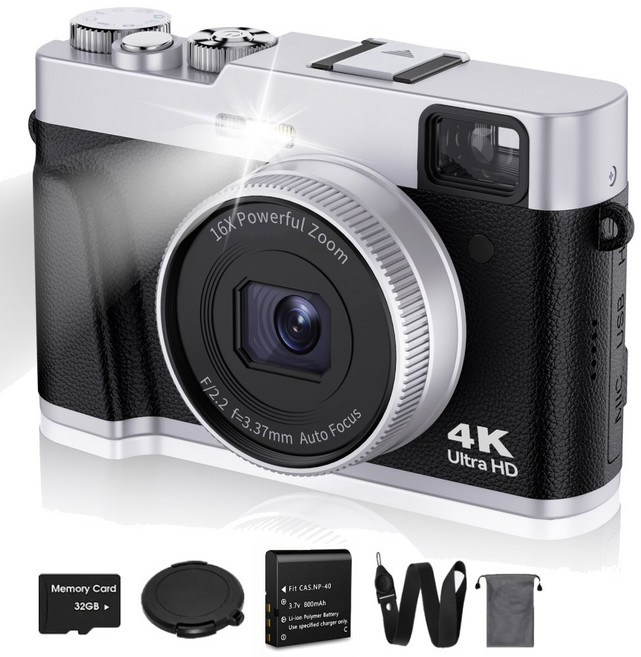 4K 디지털 카메라 자동 초점 48MP 동영상 플래시 다이얼 손떨림 방지 비디오, 1) Black