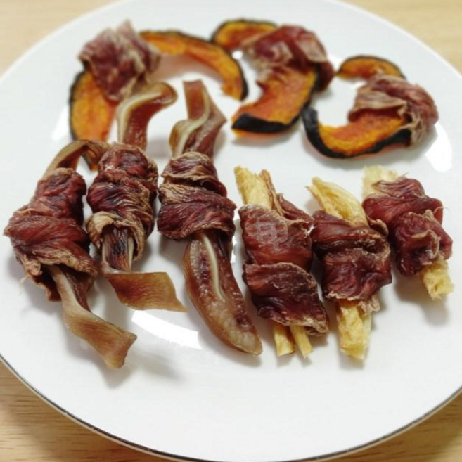 꽃길펫푸드 오리말이 (황태 단호박 돼지귀) 강아지수제간식, 돼지귀오리말이