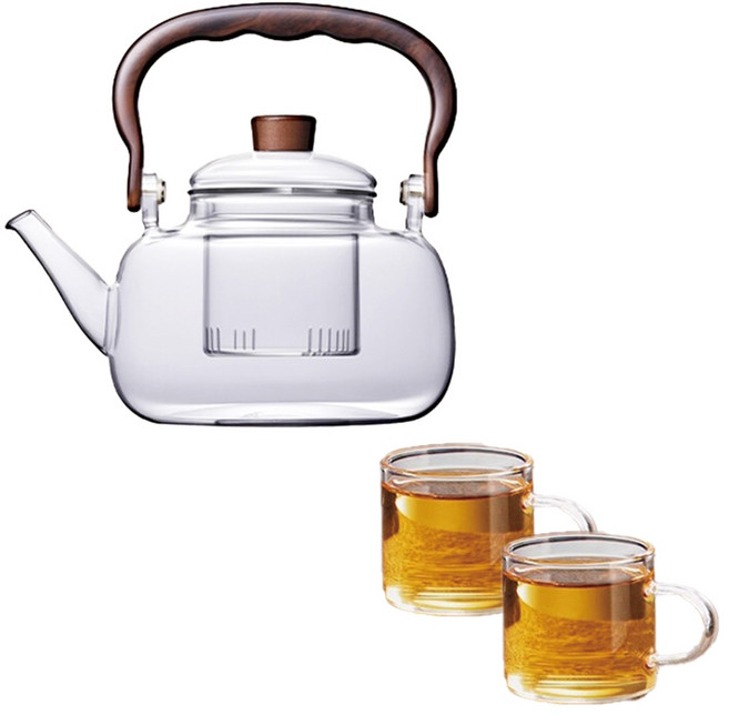 玻璃提梁壺 茶水分離設計可電陶爐加熱, 1個, 透明色(贈品茶杯*2)
