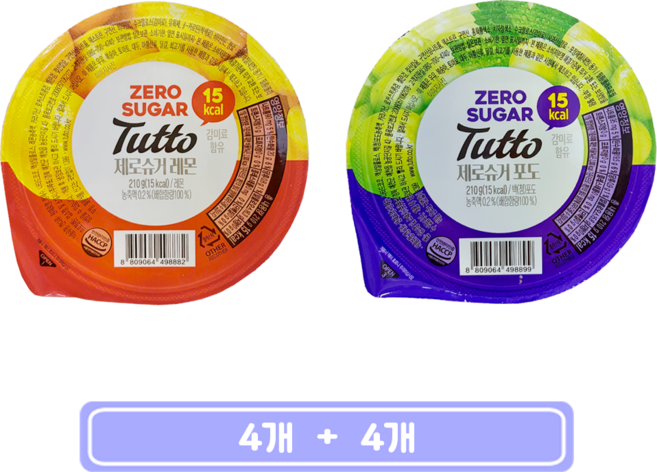 뚜또 제로슈거 레몬 + 제로슈거 포도 과일젤리, 210g, 4세트