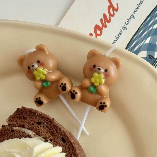 꽃을 든 곰돌이초 케이크초, 10개, 7g, 무향