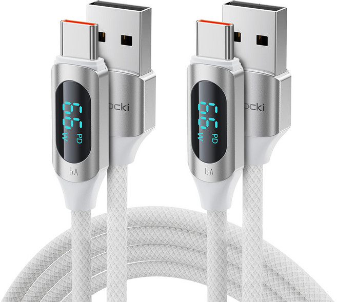 TOOCKI 알루미늄 합금 LED 디스플레이 6A C 타입초고속 충전 케이블블랙, 2m, 화이트, 2개