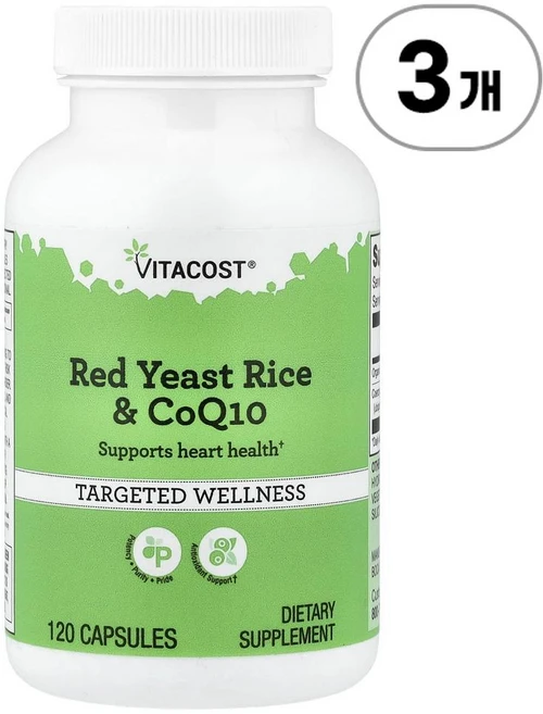 비타코스트 레드 이스트 라이스 & 코큐텐 Vitacost Red Yeast Rice & CoQ10 120정, 3개 - 쿠팡