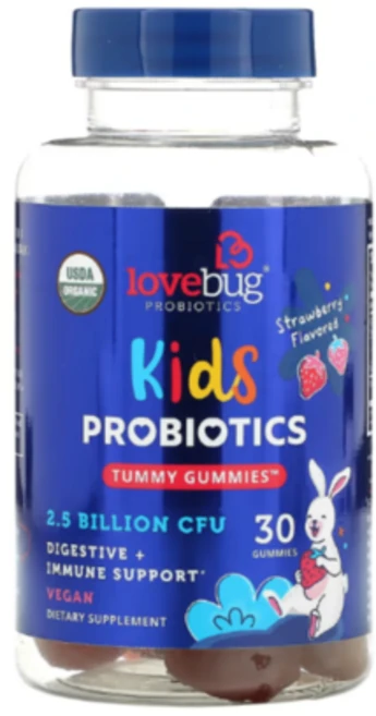 LoveBug Probiotics 어린이용 유산균 Tummy Gummies 딸기 맛 25억 구미젤리 30개, 1개 - 쿠팡