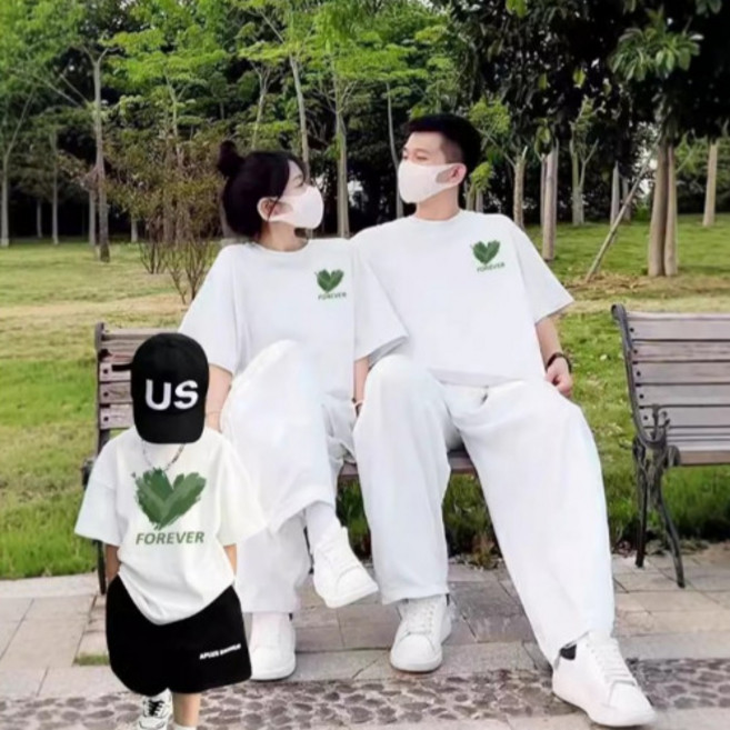 하트 코튼 여름가족티 커플룩 패밀리룩 반팔티