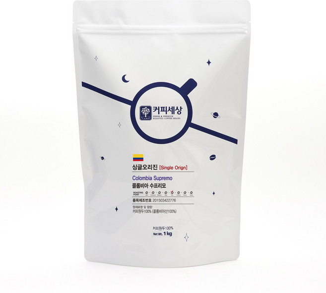 커피세상 원두 콜롬비아 수프리모, 1kg, 1개, 홀빈(분쇄안함), 1.홀빈 (분쇄안함)